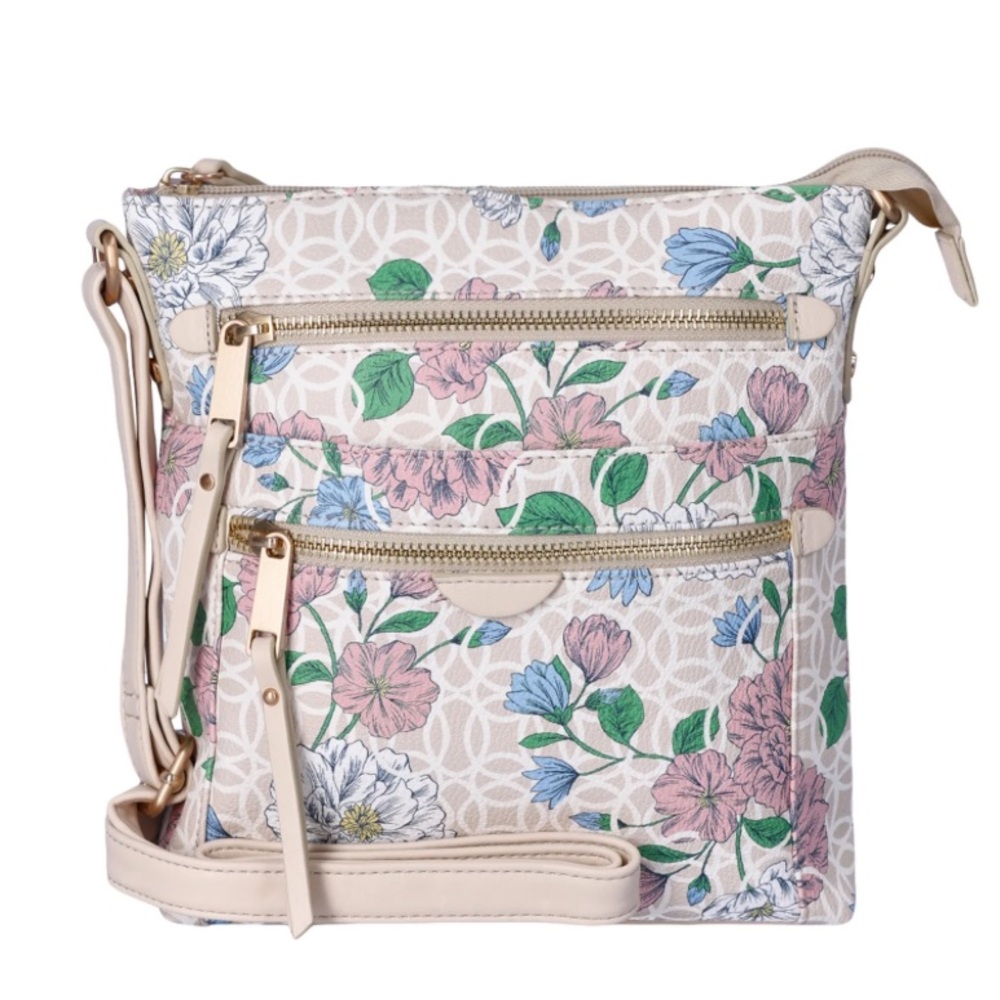 Time and Tru Floral Crossbody Bag - Cream, Pink, Green